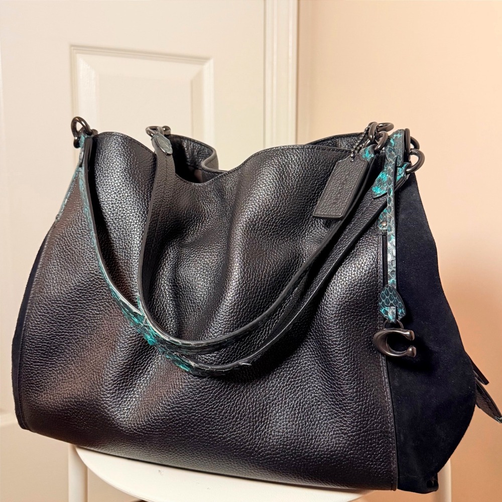 Coach 89076 Dalton 31 Colorblock Snakeskin Details Mixed Leathers Shoulder Bag